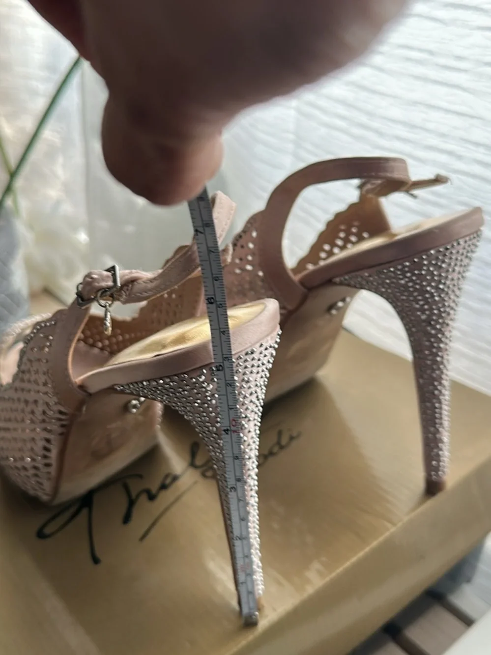 Thalia Sodi Blush Pink Peep-Toe Slingback Heels with Stud Accents